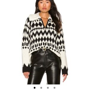 Show Me Your MuMu Black and White Geometric Half-Zip Sweater